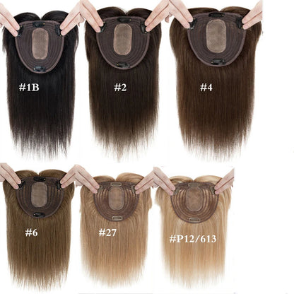 Silk Top Base Clip-In Hair Topper for Women – Real Human Hair Extension, Thin & Breathable Hairpiece