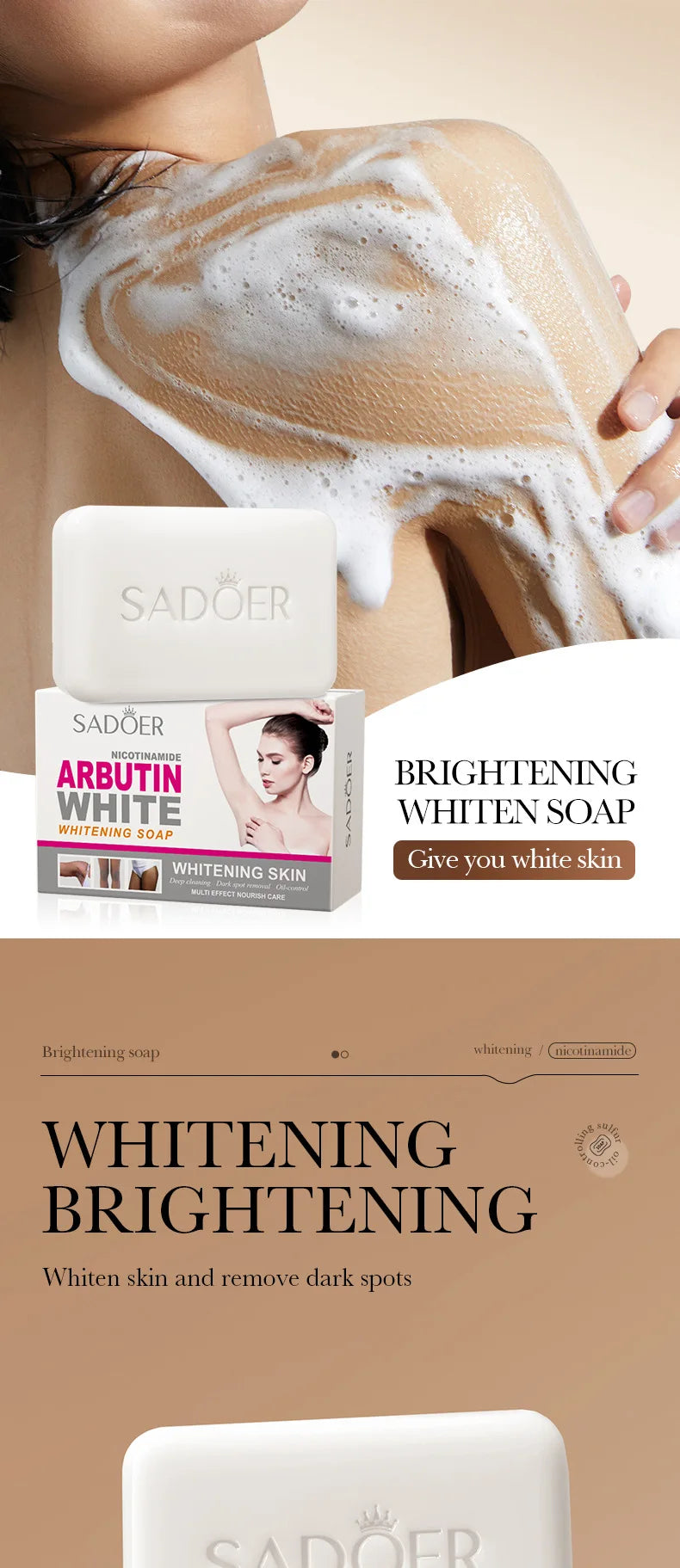 SADOER Niacinamide & Arbutin Facial Soap – Moisturizing, Brightening, Deep Cleansing Handmade Face & Body Wash Foam