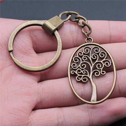 New Fashion Men 30mm Metal Alloy Keychain with Vintage Heart, Flower, Rose, Sunflower & Tree Pendant DIY Keyring Holder Chain Accessory