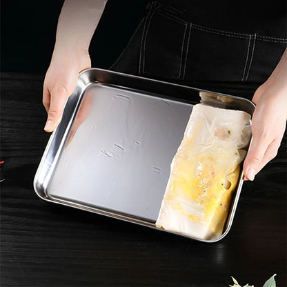 Kitchen Stainless Steel Rectangle Serving Tray – Food Storage Plate for Restaurant & Home