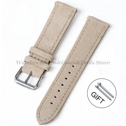 Suede Genuine Leather Watch Band - 18mm 19mm 20mm 22mm 24mm Vintage Handmade Stitching Strap For Seiko Huawei GT2 GT3 GT4
