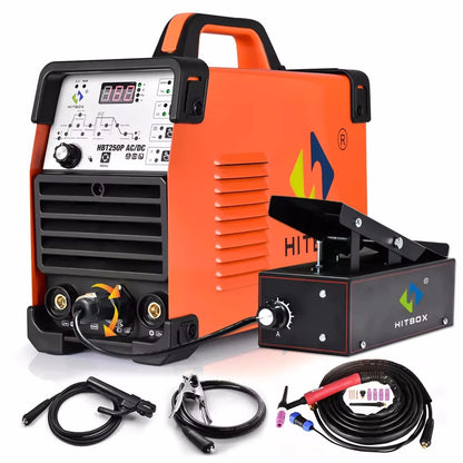 HITBOX 200A 6-in-1 HF TIG AC/DC Aluminum Welder — MMA ARC Argon Digital Pulse Stainless Welding Machine, 2T/4T HBT250P 220V