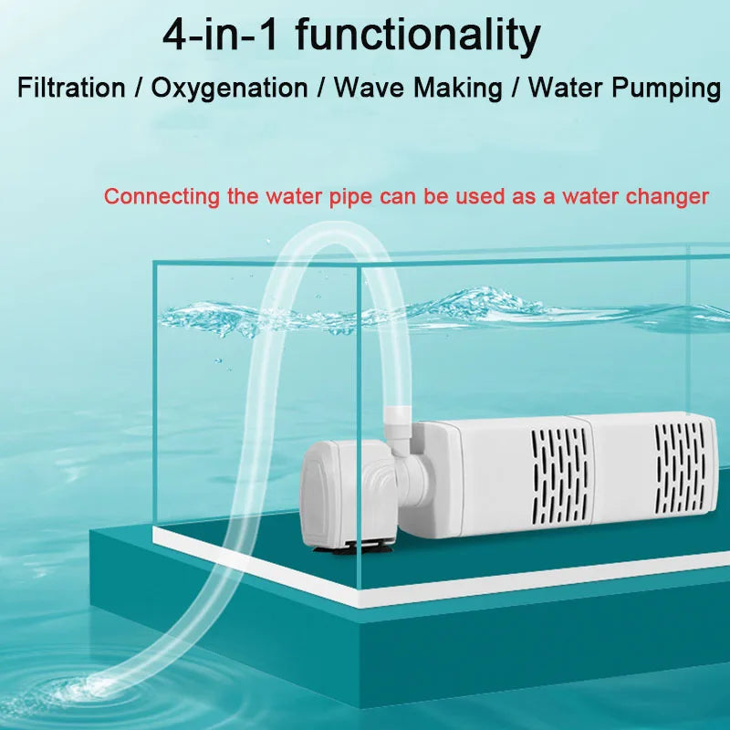 3 in 1 Aquarium Filter Pump – Silent Submersible Air Oxygen Aerator, Water Changer & Wave Maker, 220