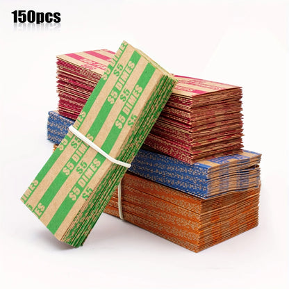150pcs Assorted Coin Wrappers – ABA Standard Flat Striped for Quarters, Dollars, Dimes, Nickels & Pennies