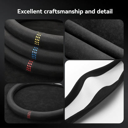 All-Season Suede Steering Wheel Cover — Ultra-Thin, Non-Slip, Breathable Fit for Round & D-Shaped Wheels