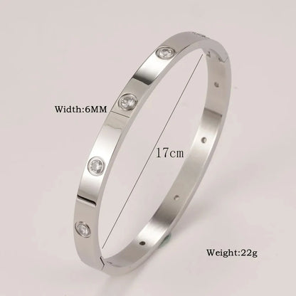 Stainless Steel Cuff Bracelet — Crystal Charm Bangle for Women, Fashion Jewelry