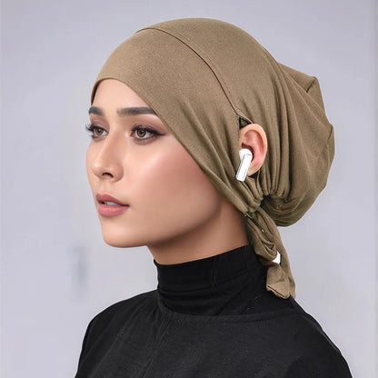 Women’s Tie-Back Jersey Hijab Cap - Stretchy Elastic Muslim Inner Underscarf with Ear-Covering Design