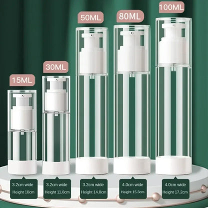 Clear Airless Cosmetic Pump Bottle Set: Travel Size Dispenser for Cream, Gel, Lotion - Makeup Container in 15ml, 30ml, 50ml