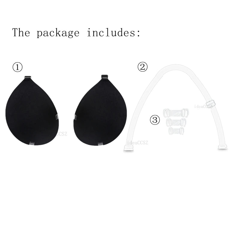 Invisible Adhesive Silicone Bra - Reusable Strapless Push-Up Bra with Transparent Straps for Backless Dresses