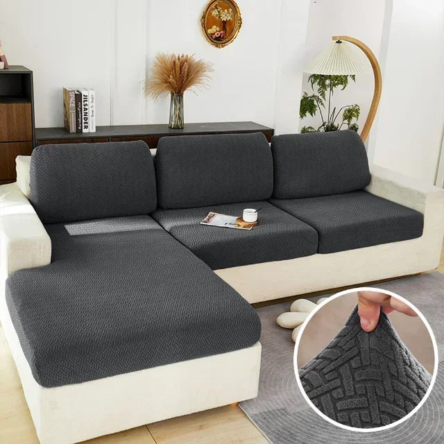 Elastic Jacquard Sofa Cover – Solid Grey Washable Seat Cushion Slipcover Furniture Protector for Sectional Living Room Sofa