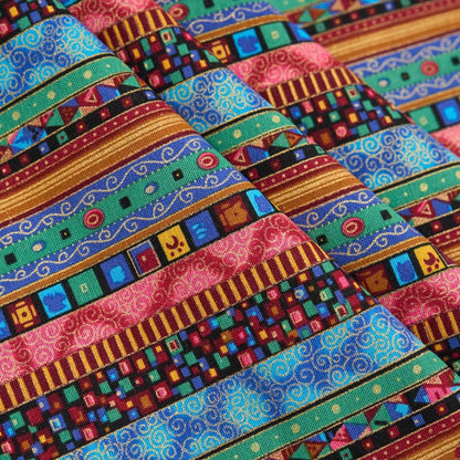 Striped Cotton Linen Upholstery Fabric - Bohemian Textile for Sofa Covers, Dresses, Pillowcases & Quilts