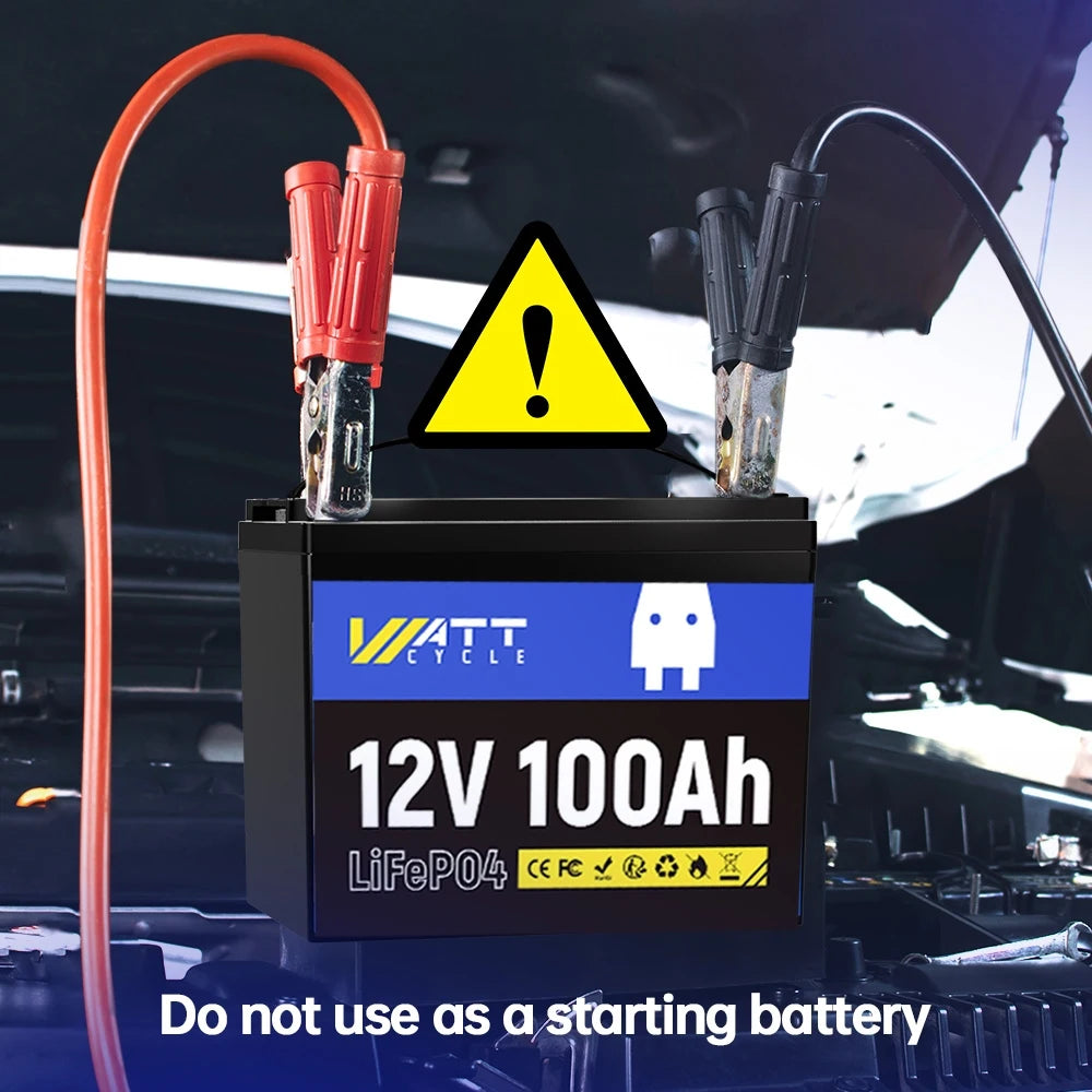 Wattcycle 12V 100Ah LiFePO4 Battery Pack – Grade A Rechargeable Lithium Iron Phosphate for Home & Outdoor Energy Storage