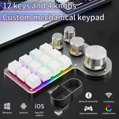 12-Key 4-Knob RGB Programming Macro Keyboard – Hot Swappable Mechanical Gaming Macropad for Photoshop, Editing & Custom Shortcuts