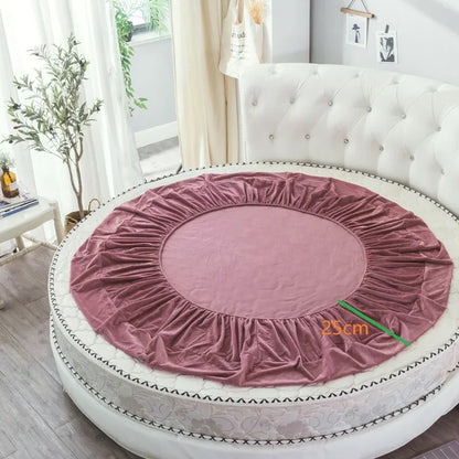 Coral Velvet Round Bed Sheet - Soft Flannel Winter Fitted Sheet for 200-220cm Round Beds, Pillowcase Not Included