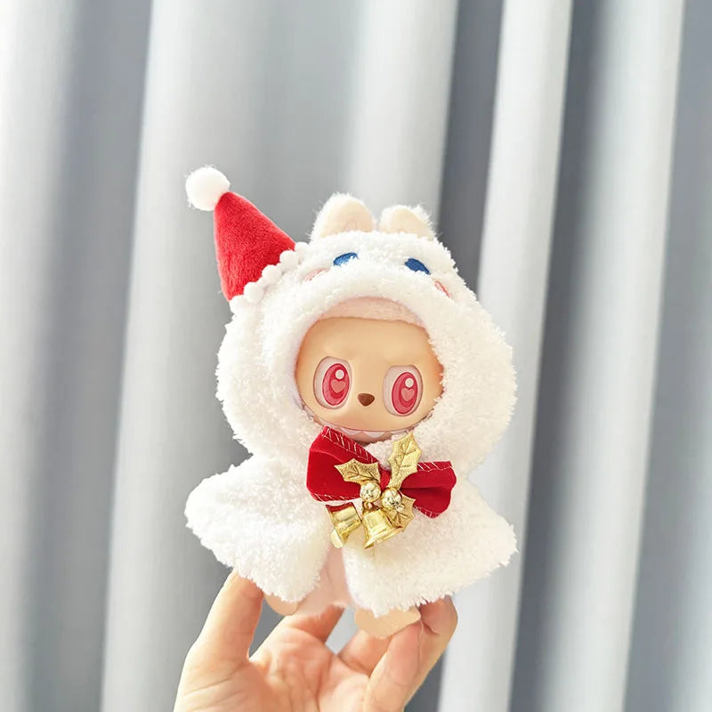 Mini Winter Plush Outfit for Labubu V1–V3 Dolls – Santa, Snowman & Elk Sweater Hat Set, New Year Gift