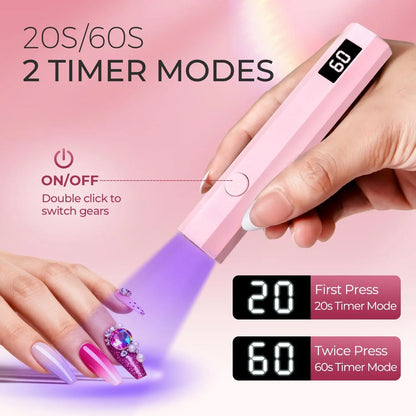 Cordless UV LED Nail Lamp - Rechargeable Gel Nail Dryer with LCD Display & Stand
