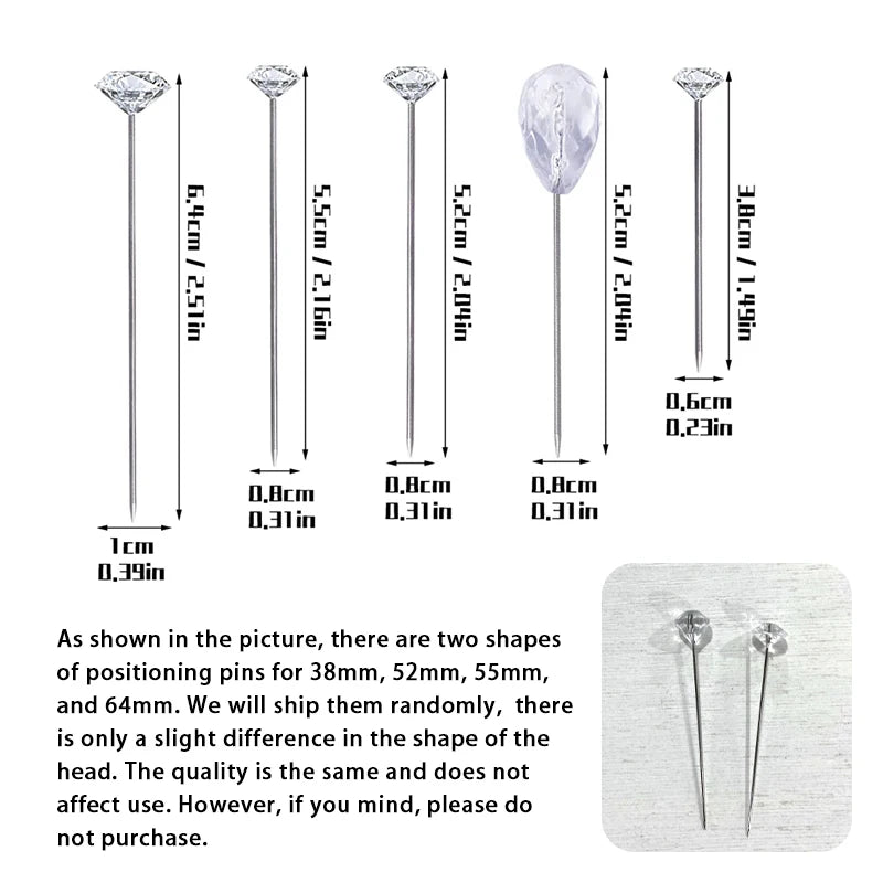 Diamond Head Positioning Needles - Kraball 50/100pcs Straight Push Stitch Sewing Pins for DIY Crafts, Sewing Tool Accessories