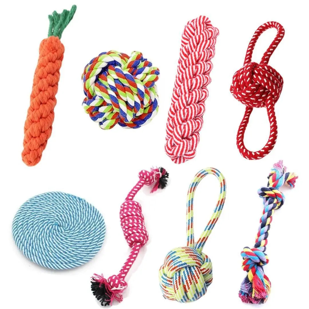 Durable Dog Chew Toy: Carrot Knot Rope Ball for Puppy Teeth Cleaning - Braided Cotton Rope Dumbbell for Bite-Resistant Fun