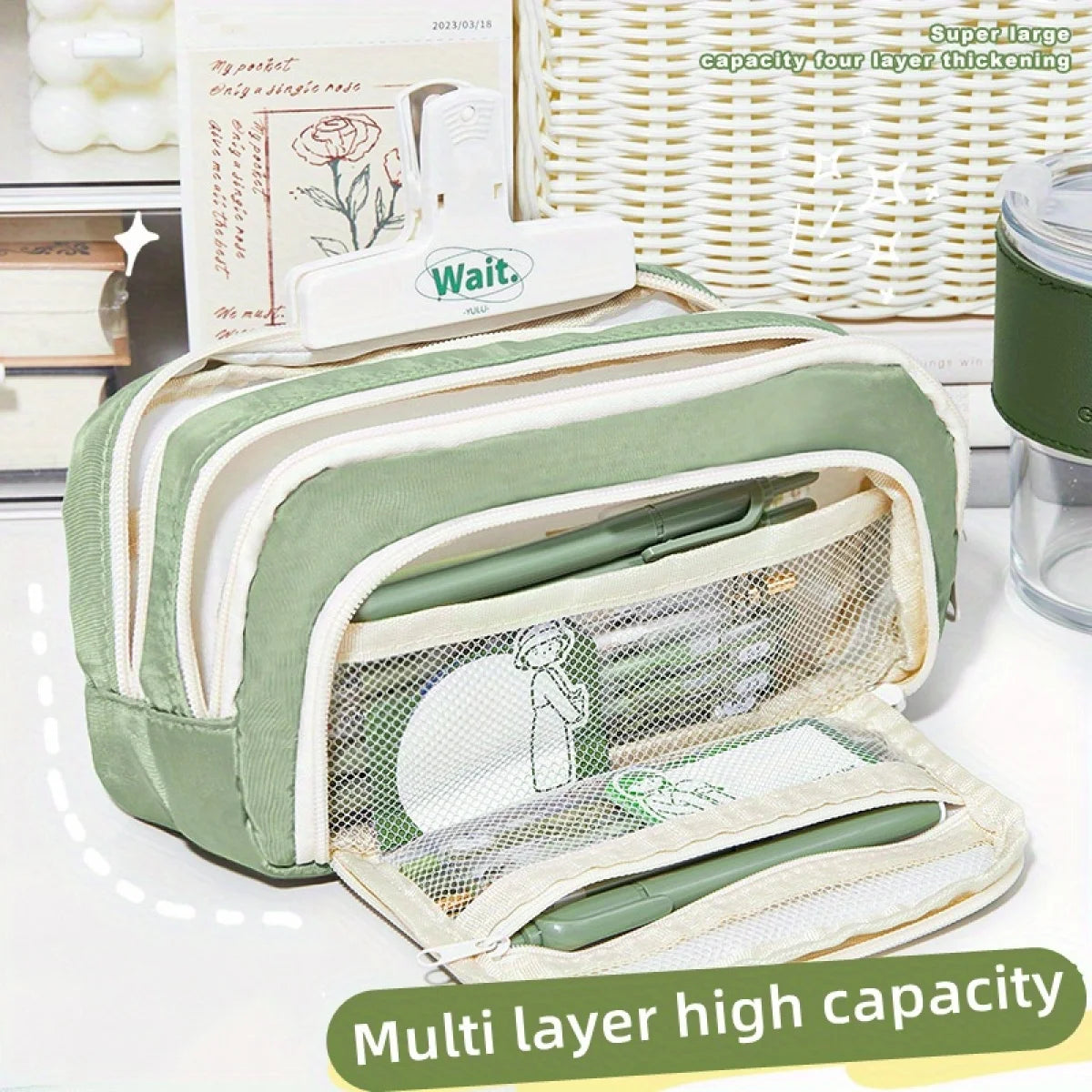 Large Capacity Pencil Case - Portable Handheld Pen Pouch and Cosmetic Storage Bag for School Office and Travel