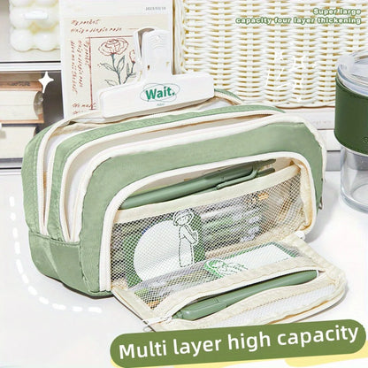 Large Capacity Pencil Case - Portable Handheld Pen Pouch and Cosmetic Storage Bag for School Office and Travel