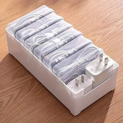 Cable Organizer Storage Box Set – Durable Plastic Cord, Charger & Device Management Organizer for Office & Home Use