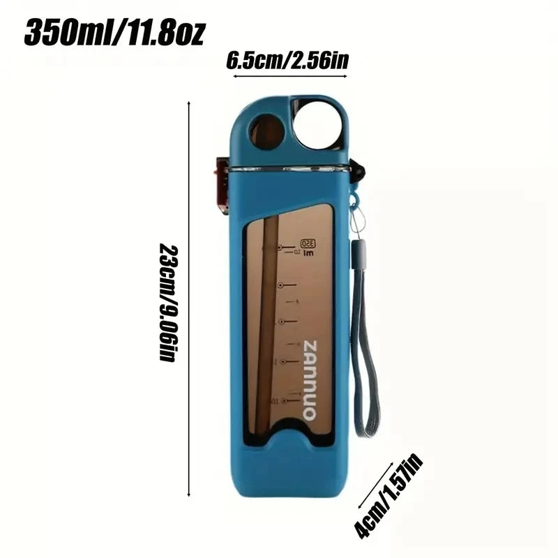 350ml Leak-Proof Plastic Sports Water Bottle – Square Cup with Lockable Lid & Measurements for Outdoor Travel