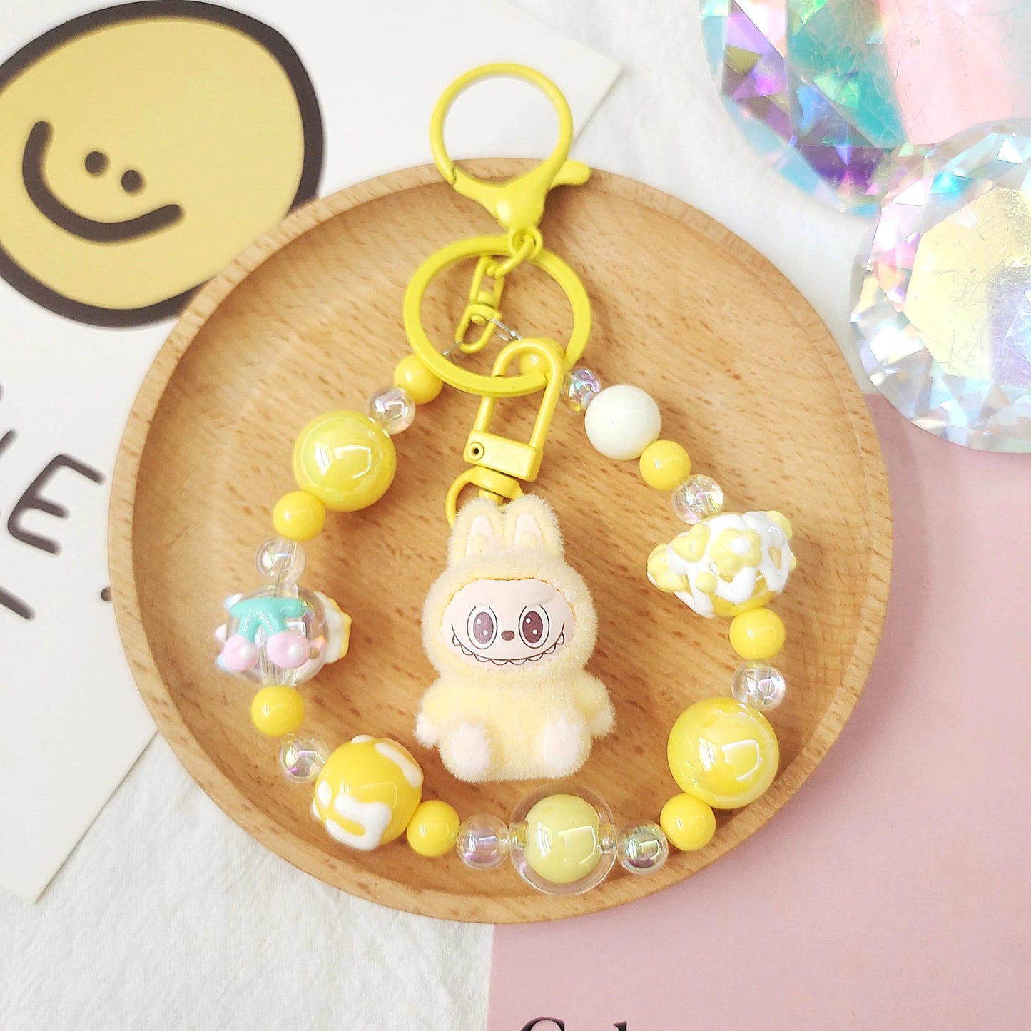Labubu Cartoon Resin Bead Keychain – Creative Backpack Pendant DIY Gifts for Kids & Couples