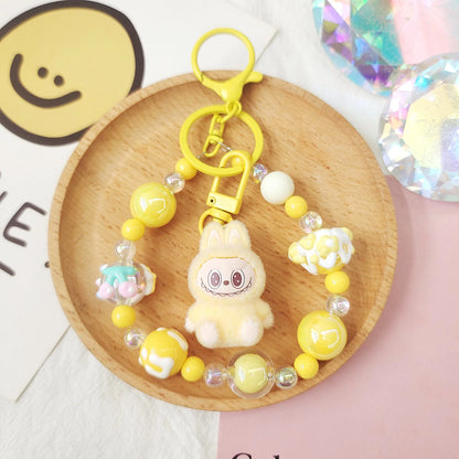 Labubu Cartoon Resin Bead Keychain – Creative Backpack Pendant DIY Gifts for Kids & Couples