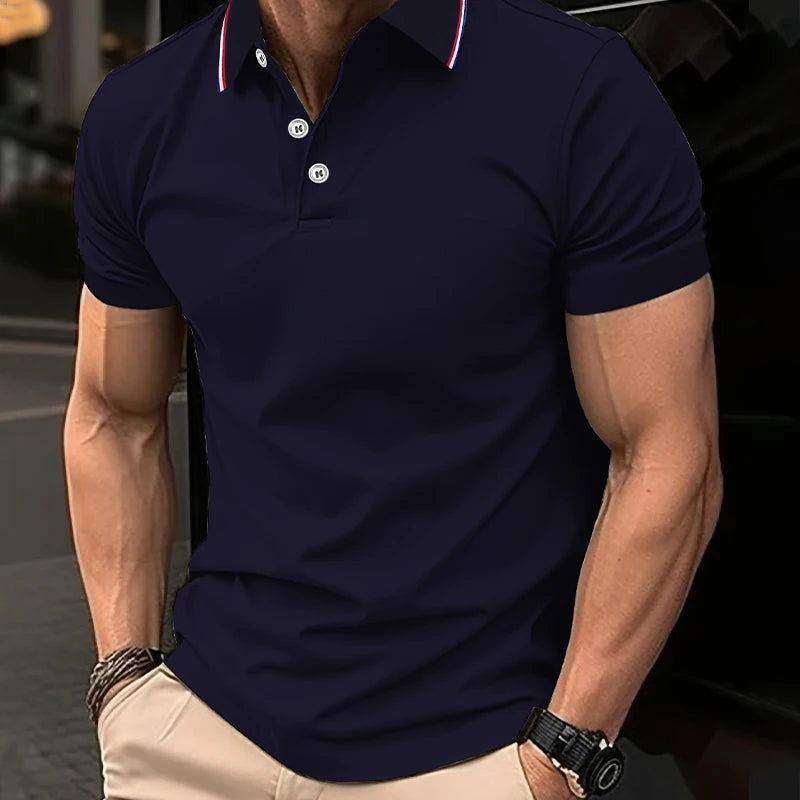Men’s Summer Casual Polo Shirt - Breathable Solid Color Short Sleeve T-Shirt for Comfortable Everyday Wear