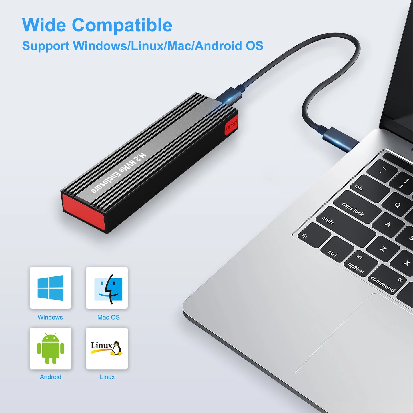M2 NVMe SSD Enclosure – 10Gbps PCIe SSD Case, Portable USB-C 3.2 Gen2 Adapter with Heat Sink Pad, Tool-Free External Box for M.2 SSD