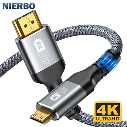 NIERBO Mini HDMI to HDMI Cable – 4K 60Hz High-Speed Braided Bi-Directional 2.0 Cord for HDTV, Tablet, Camera