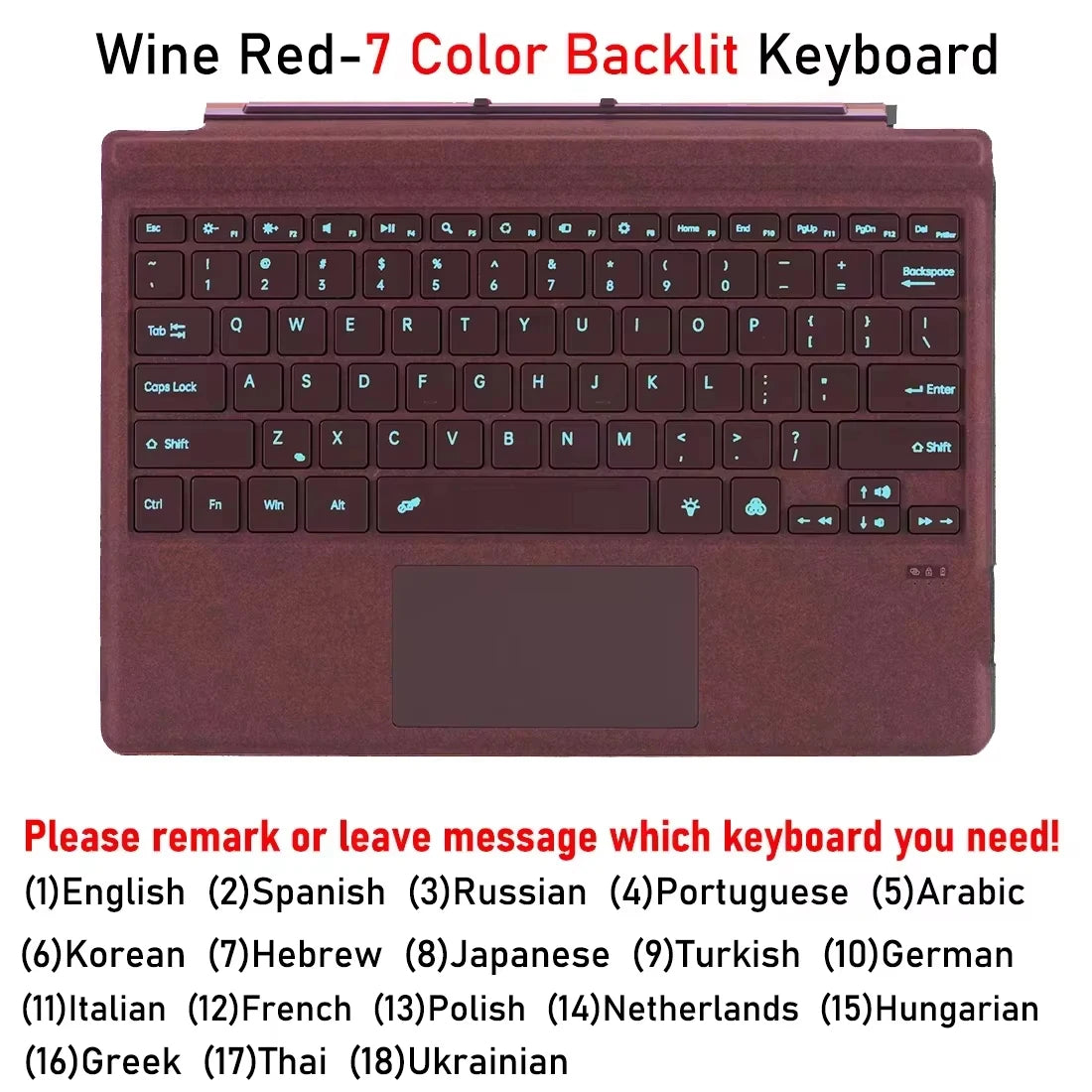 Backlit Bluetooth Keyboard with Trackpad – Wireless Teclado for Microsoft Surface Pro 3–11/X