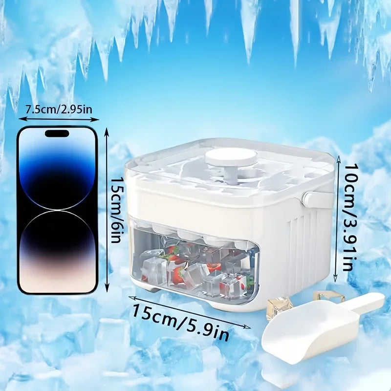 50 Cube Ice Maker Tray - Double Layer Refrigerator Ice Mold with Easy Press Cap & Kitchen Ice Storage Container
