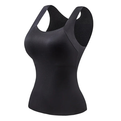Women’s Plus Size Thermal Vest with Built-In Bra - Seamless Square Neck Skin-Friendly Shaping Tank Top