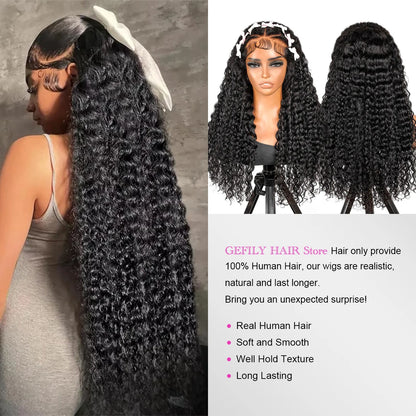 250 Density 13x6 HD Transparent Lace Frontal Wig – Deep Water Wave Curly, 30-34 Inch Human Hair for Women