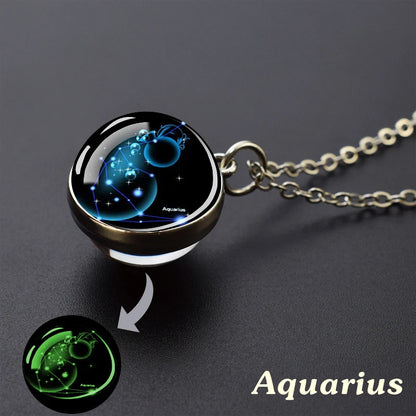 Luminous Zodiac Constellation Necklace – Starry Sky Glass Ball Pendant for Men & Women, 12 Astrology Signs Gift