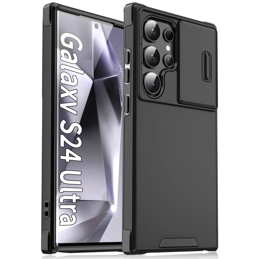 Slide Camera Armor Matte Samsung Case – Shockproof Cover for Galaxy S20–S25 Ultra/Plus/FE & Note 20 Ultra