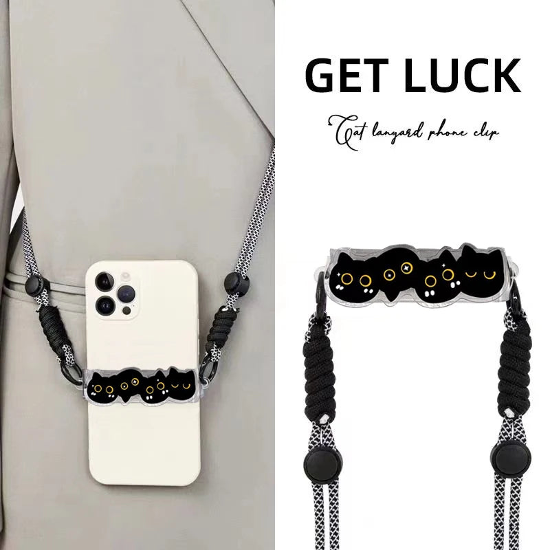Cute Cartoon Cat & Dog Phone Lanyard – Adjustable Crossbody Shoulder Strap, Back Clip Hanging for Universal Mobile Phones