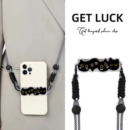 Cute Cartoon Cat & Dog Phone Lanyard – Adjustable Crossbody Shoulder Strap, Back Clip Hanging for Universal Mobile Phones