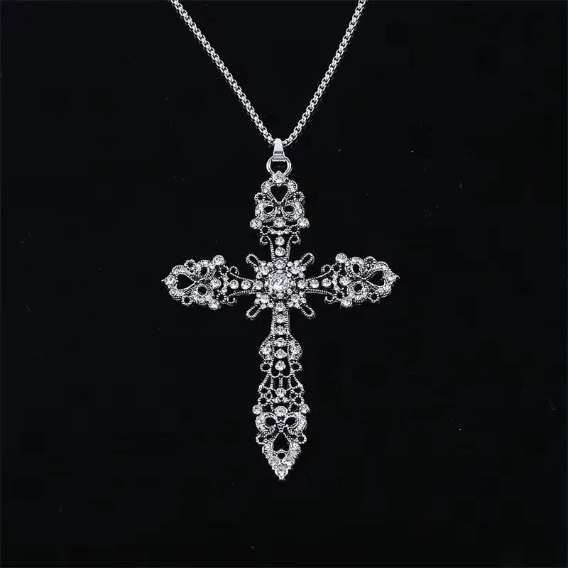 European & American Retro Gothic Cross Necklace – Unisex Hip-Hop Fashion Pendant for Men & Women, Street Style Trendsetter Jewelry Accessory