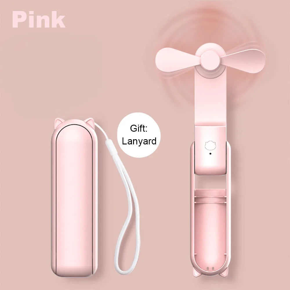 Portable Mini Handheld Fan | 2000mAh USB Rechargeable Foldable Fan with 3 Speeds & Power Bank for Travel
