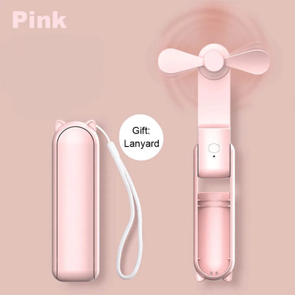 Portable Mini Handheld Fan | 2000mAh USB Rechargeable Foldable Fan with 3 Speeds & Power Bank for Travel