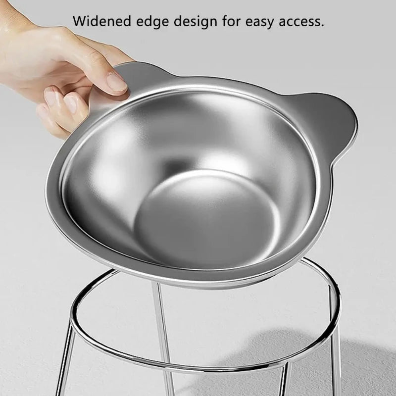 304 Stainless Steel Raised Cat Bowl - 15° Elevated Tilted Design for Cats and Puppies