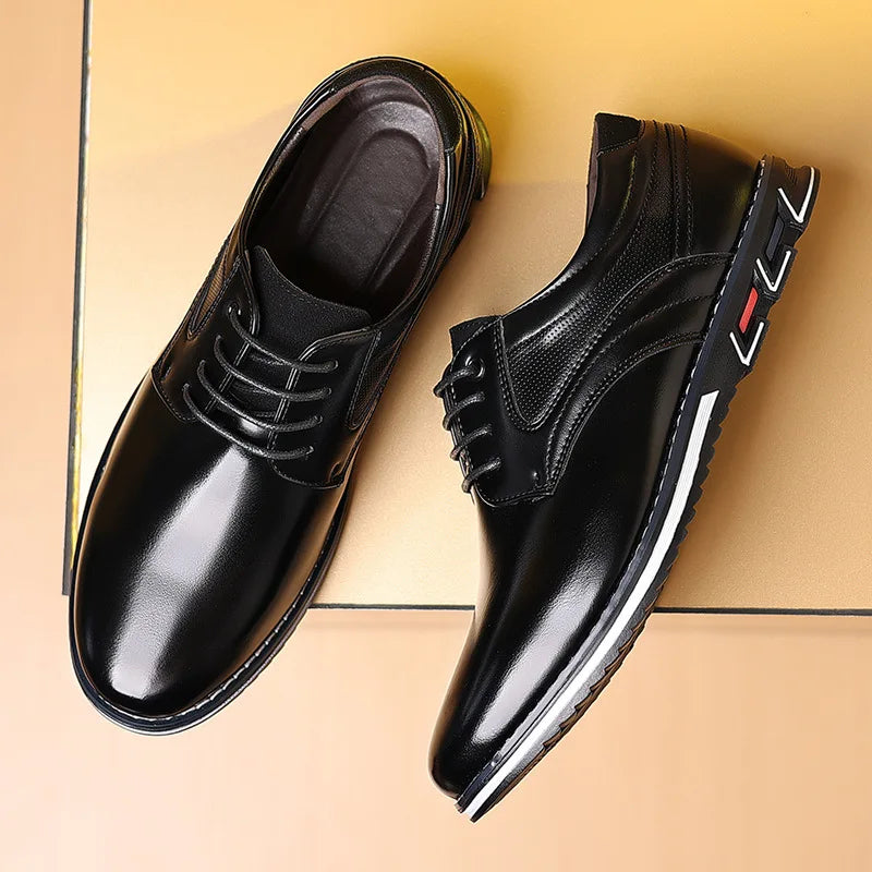 Men's Classic Leather Slip-On Shoes - Pointed Toe Oxfords for Business, Office & Weddings