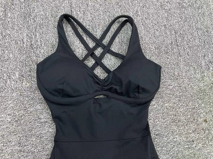 Women’s Black Sporty Jumpsuit – 2025 Workout Yoga Gym Set with Push-Up Fitness Overalls