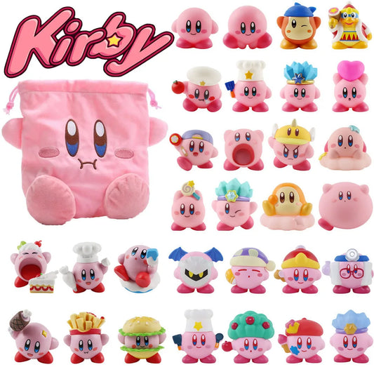 Star Kirby Action Figures — Cute PVC Toys with Cartoon Drawstring Storage Bag, Pocket-Sized Action Figures