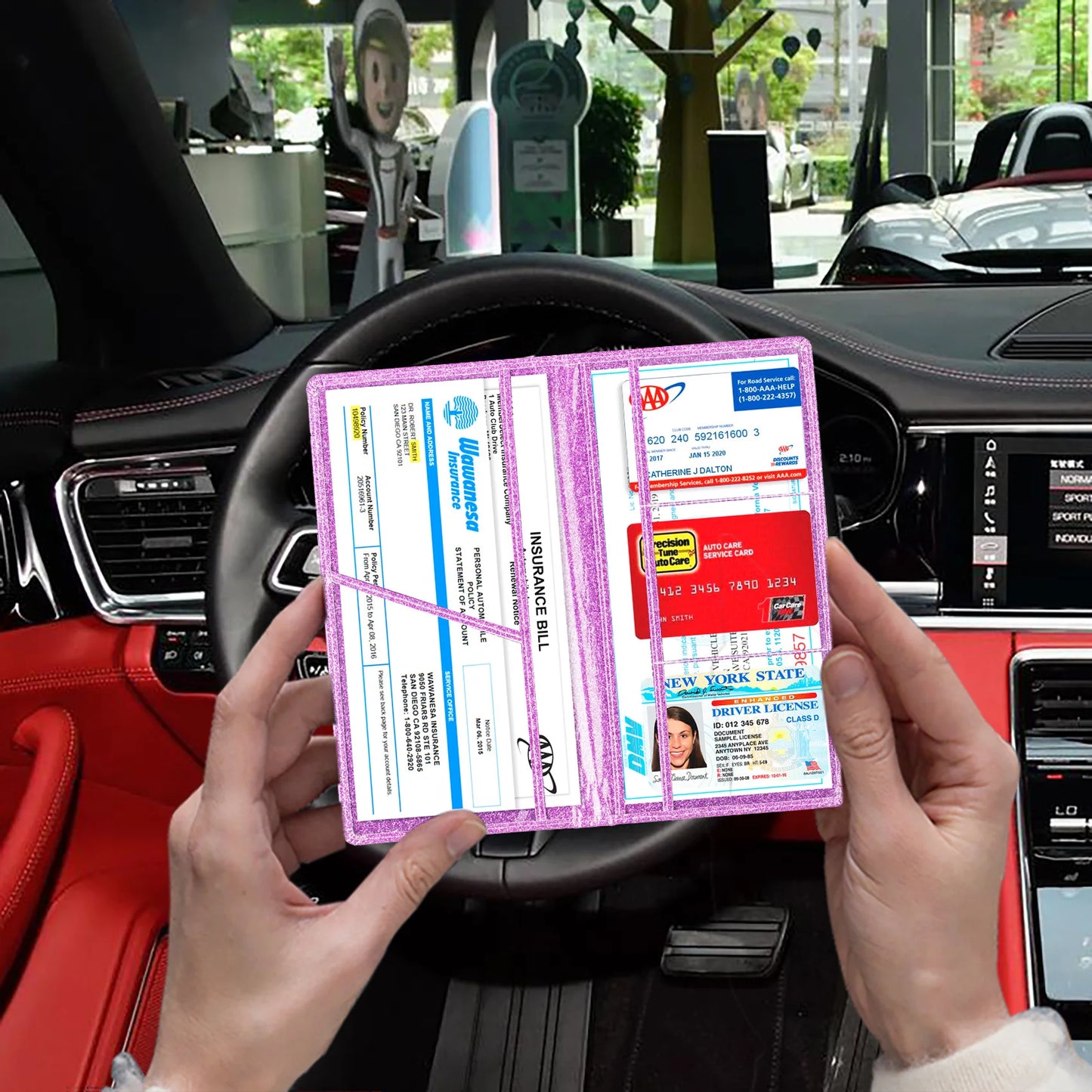 Car Registration & Insurance Card Holder — Vehicle License Document Organizer for Glove Box Compartment