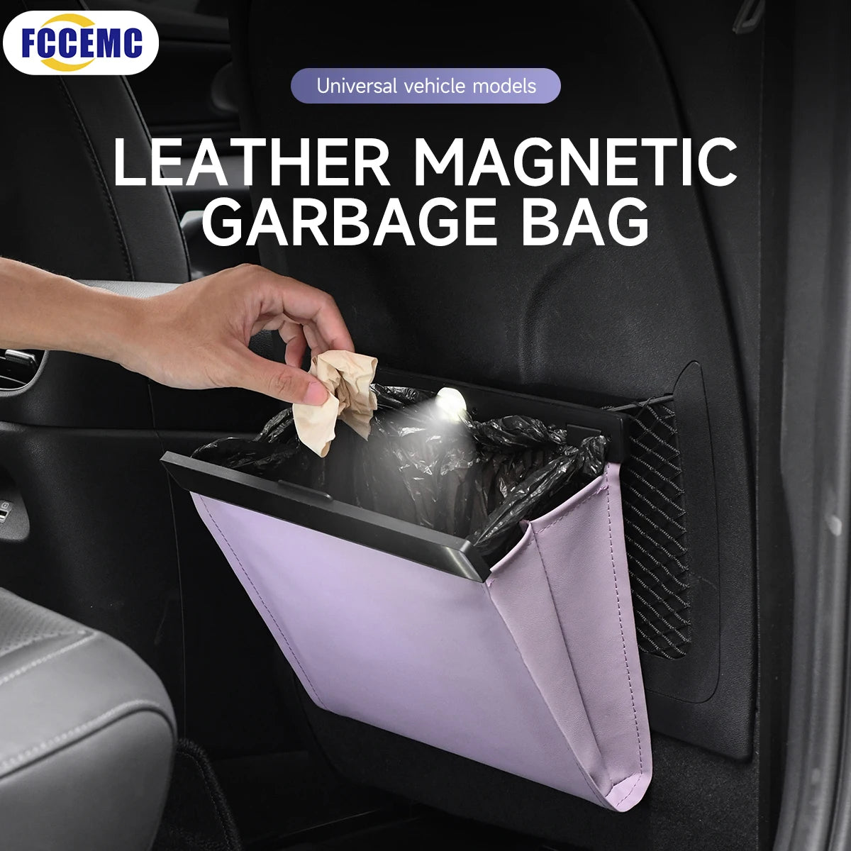 Car Garbage Bag with LED – Waterproof Magnetic Adsorption Storage, Leather Seat Hanging Trash Can, Leak-Proof Storage Pocket