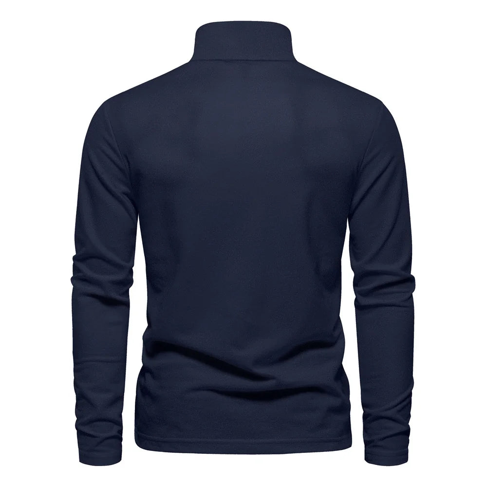 Men's Long Sleeve Embroidered Polo Shirt - Business Casual Solid Color Deer Design