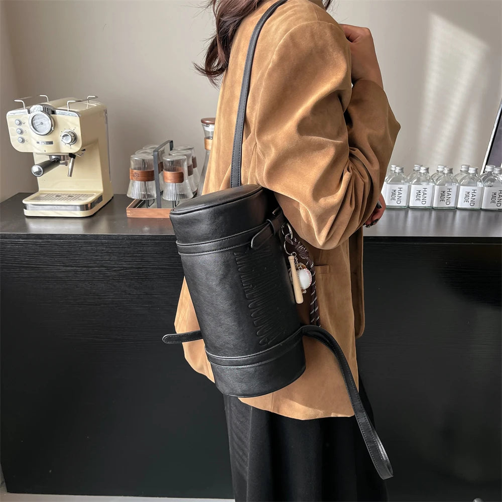2024 Multifunctional Cylinder Shoulder Bag for Women – Luxury Crossbody Handbag with Pendant